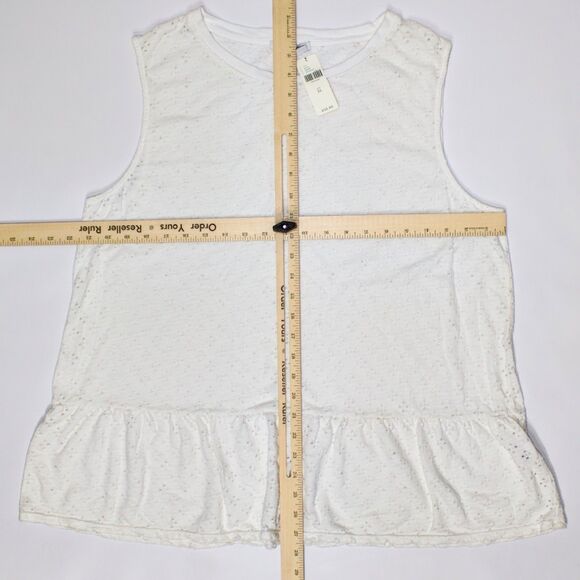 NWT Three Dots Anthropologie White Perforated Tank Ruffle Blouse Women Size XL - Picture 9 of 10